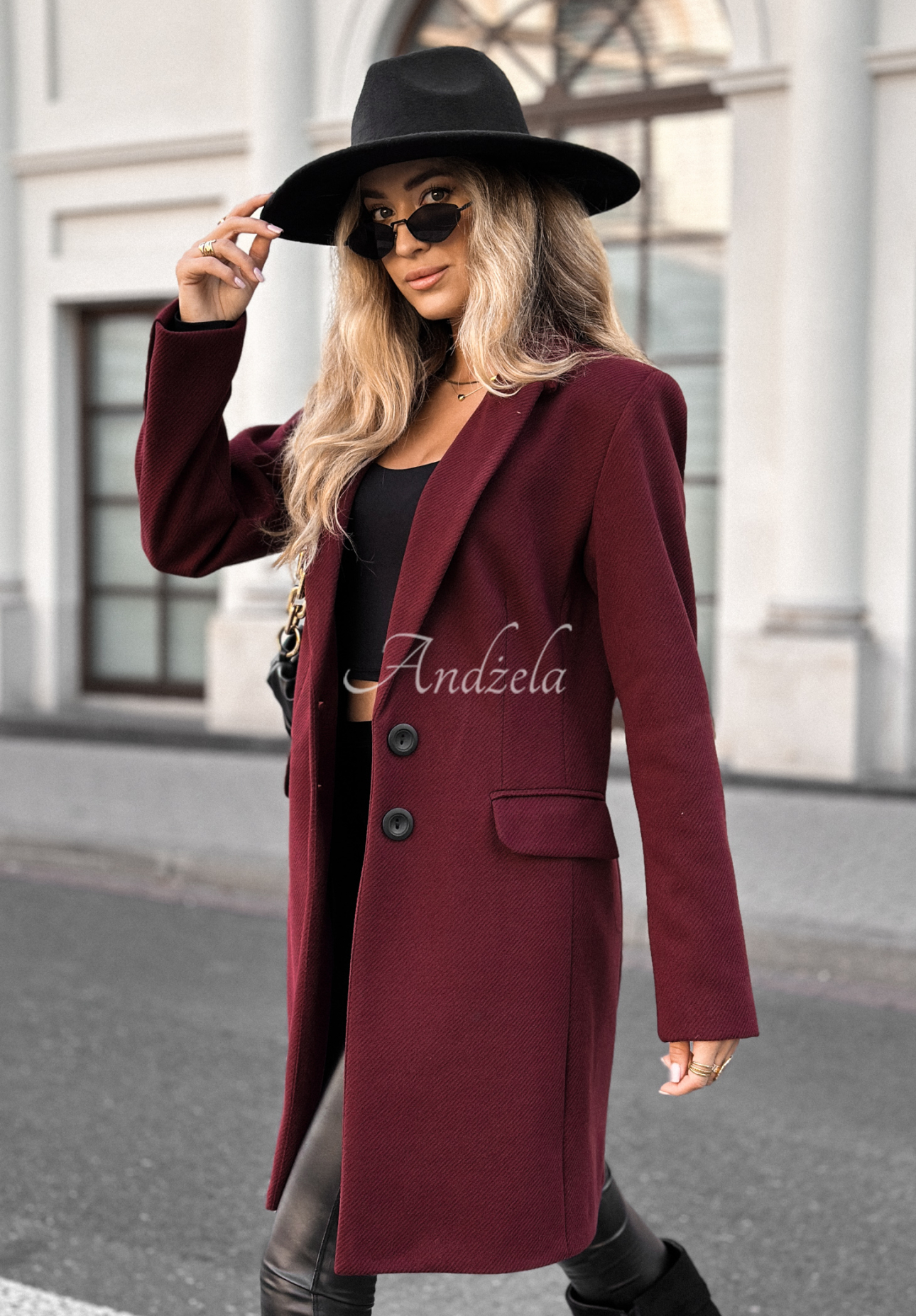 Long wool coat Next Chapter burgundy
