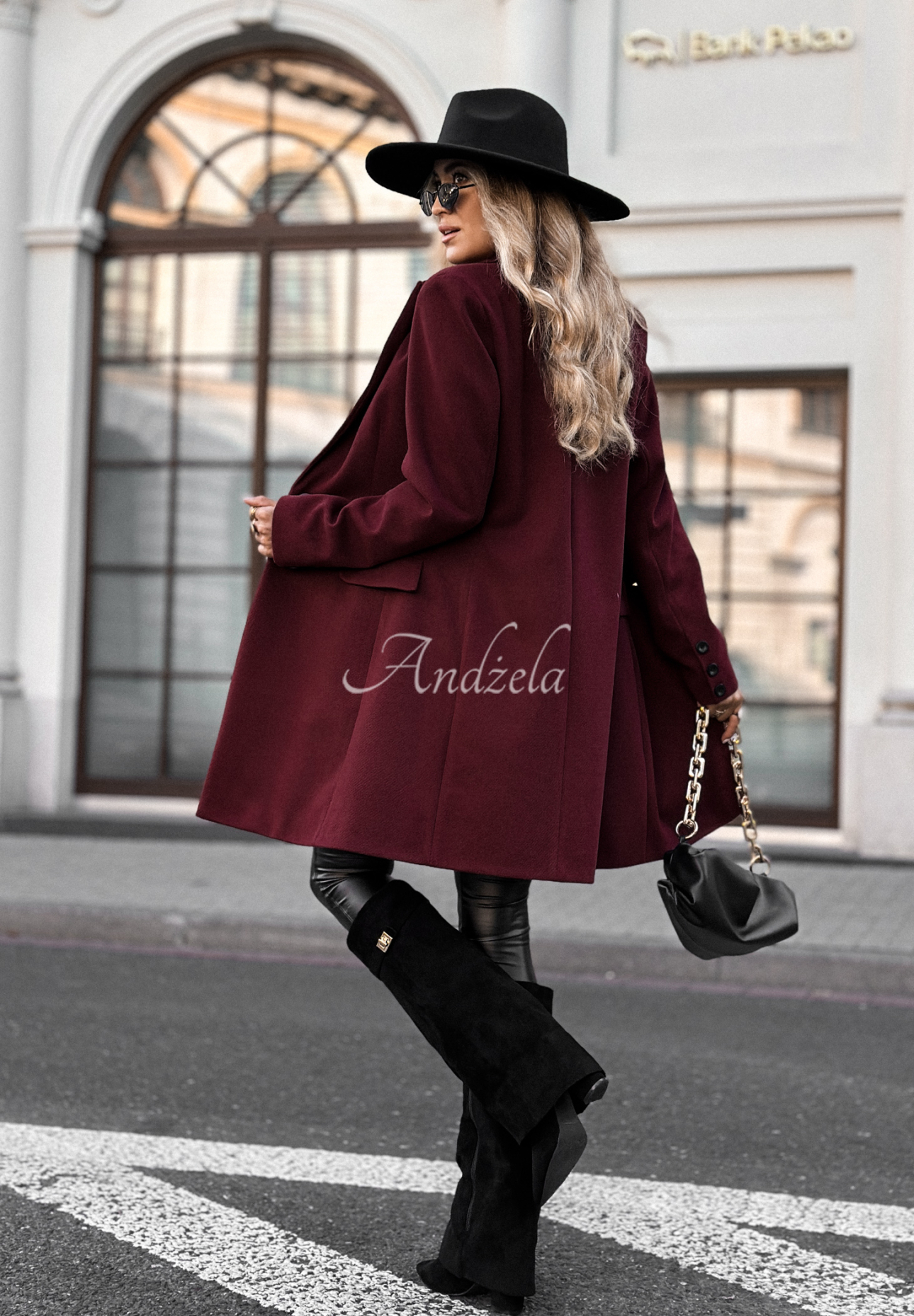 Long wool coat Next Chapter burgundy