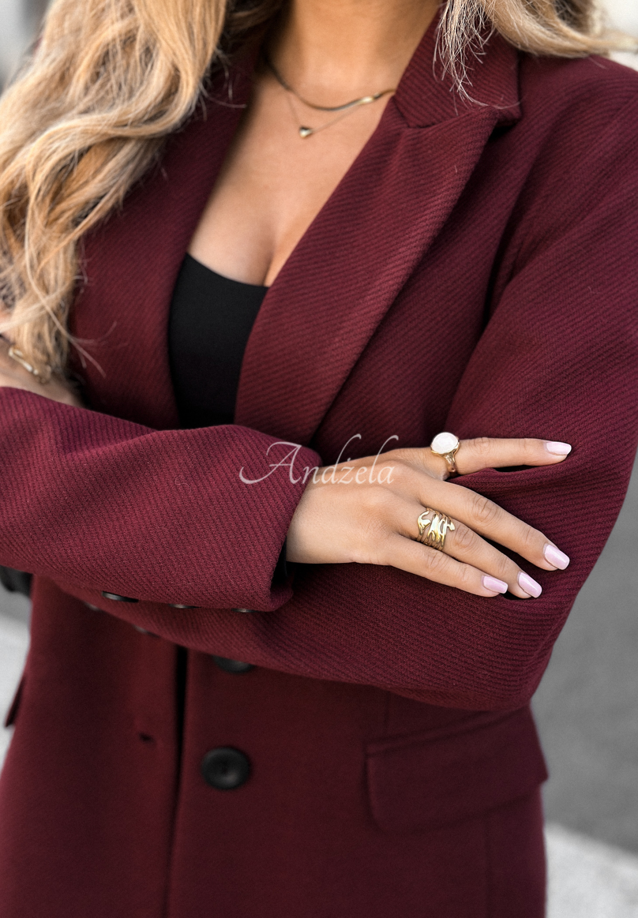 Długi wełniany płaszcz Next Chapter burgundowy