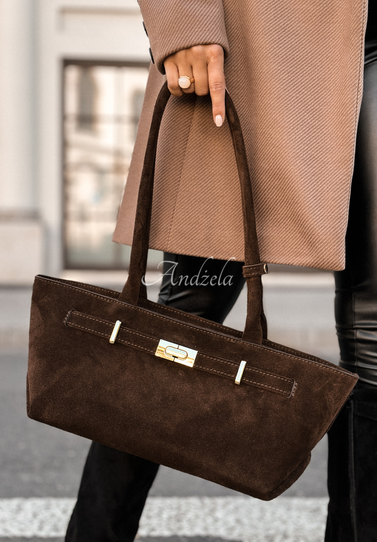 Suede handbag That Thought chocolate