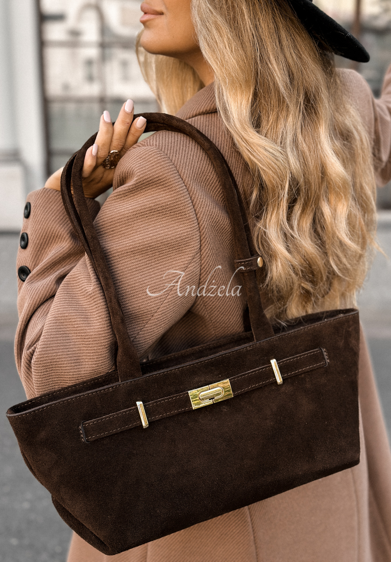 Suede handbag That Thought chocolate