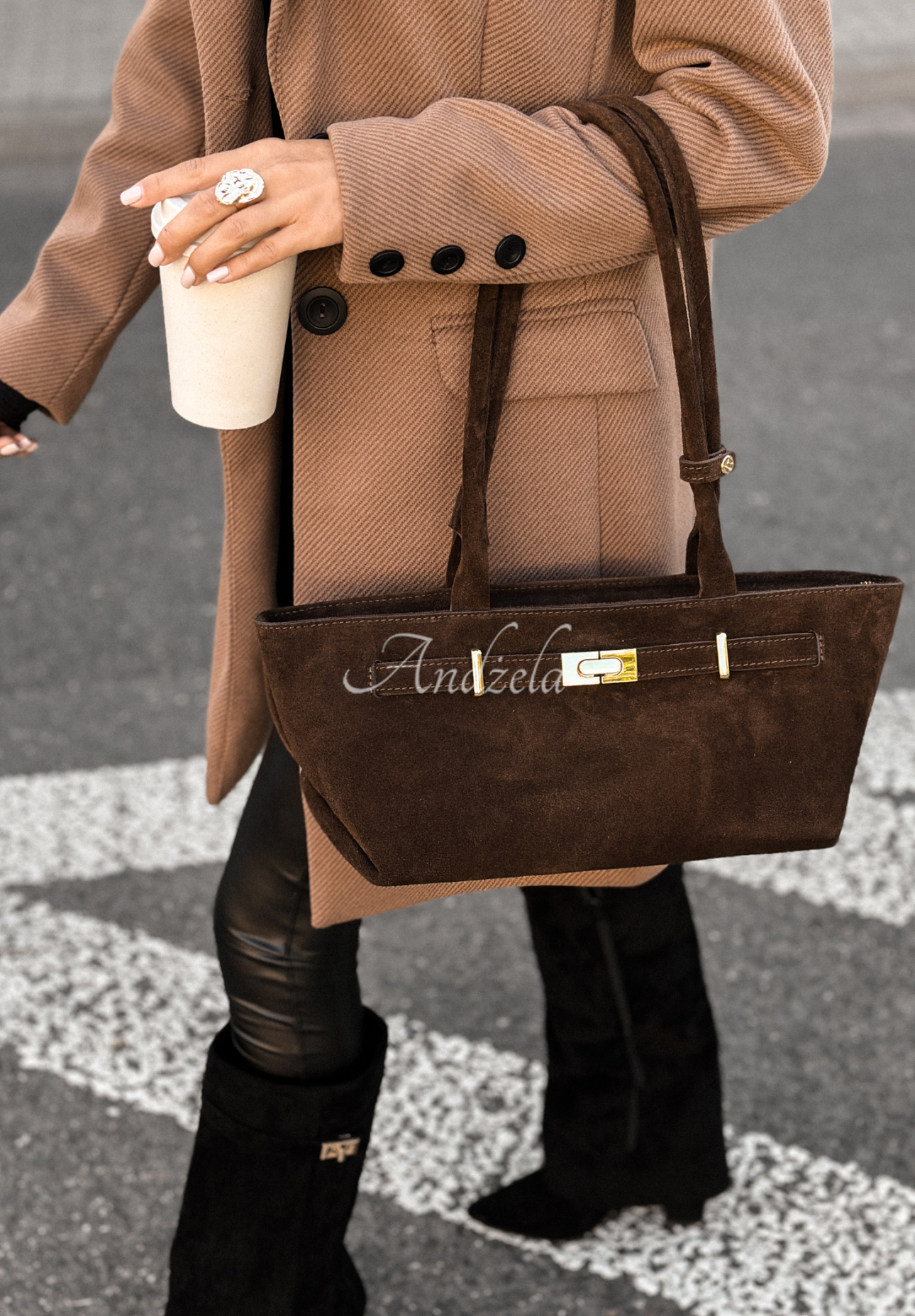 Suede handbag That Thought chocolate