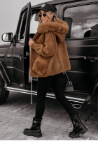 Płaszcz alpaka z kapturem i futerkiem Velvet Embrace jasnoczekoladowy