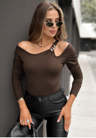 Bluzka z odkrytymi ramionami Half True czekoladowa