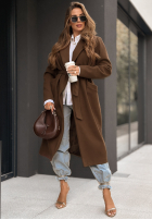 Długi wiązany płaszcz Sensual czekoladowy