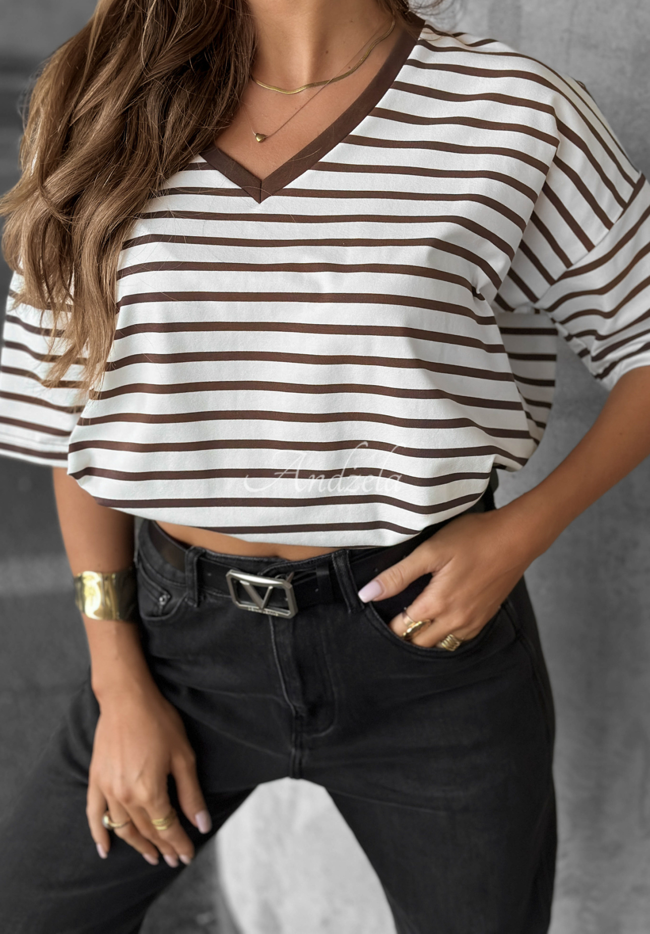 Cascade white and chocolate striped T-shirt