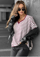 T-shirt w paski Try That Again biało-burgundowy