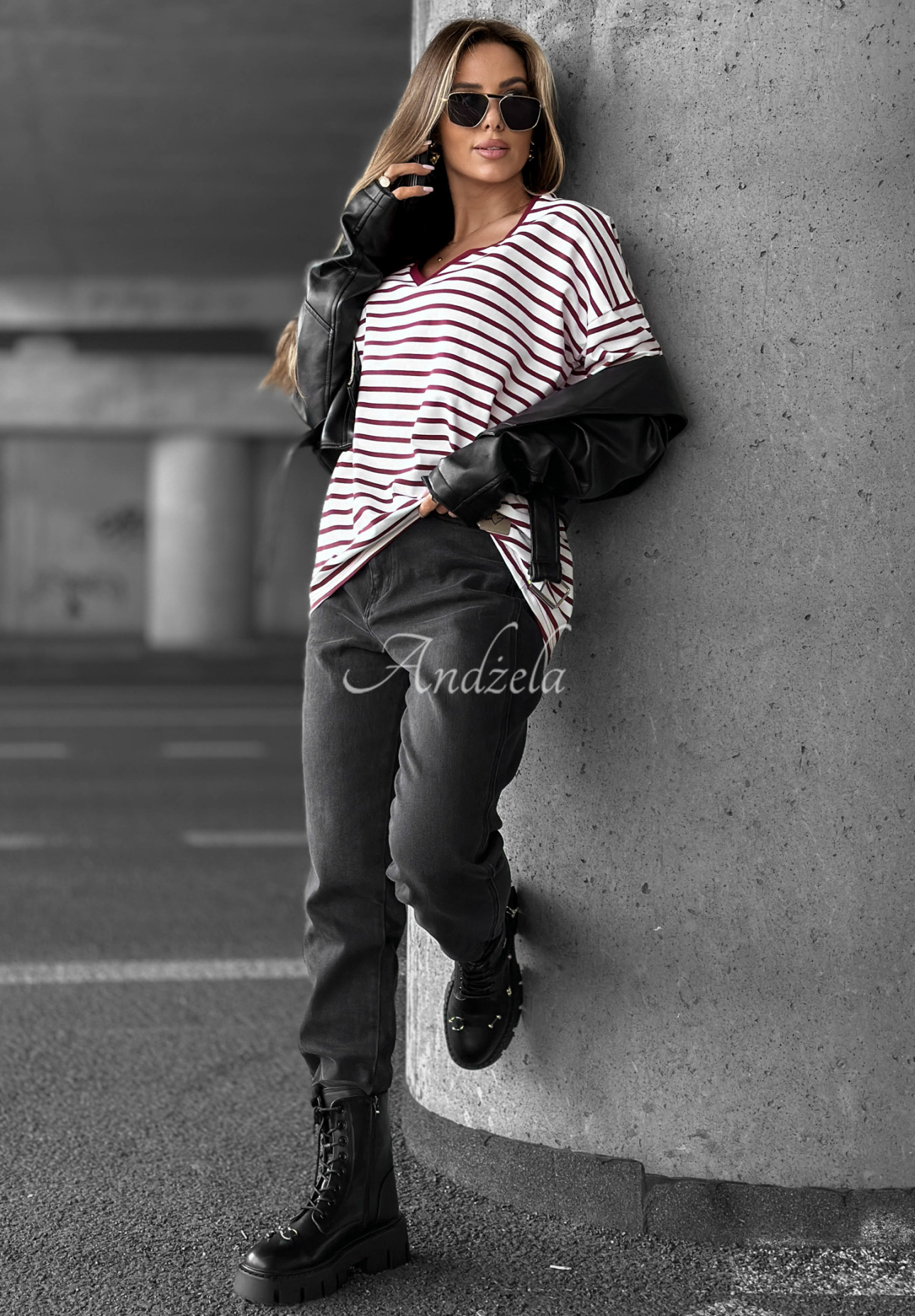 Cascade striped t-shirt white and burgundy