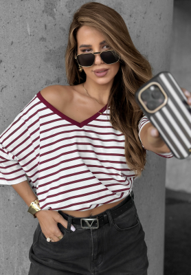 Cascade striped t-shirt white and burgundy