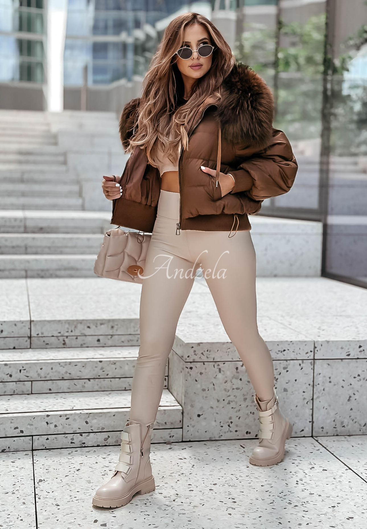 Short down jacket with fur Mr. Freeze brown