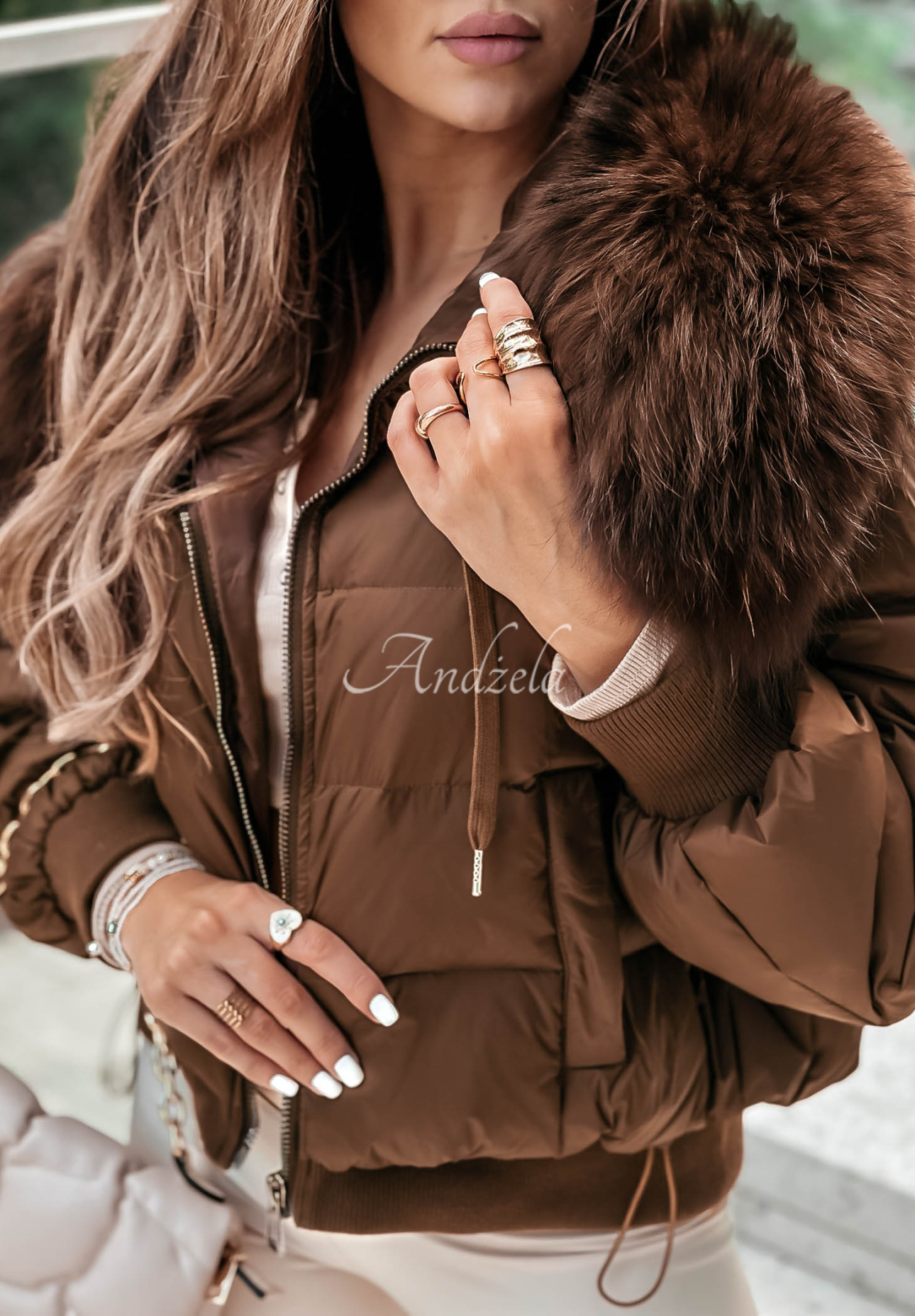 Short down jacket with fur Mr. Freeze brown