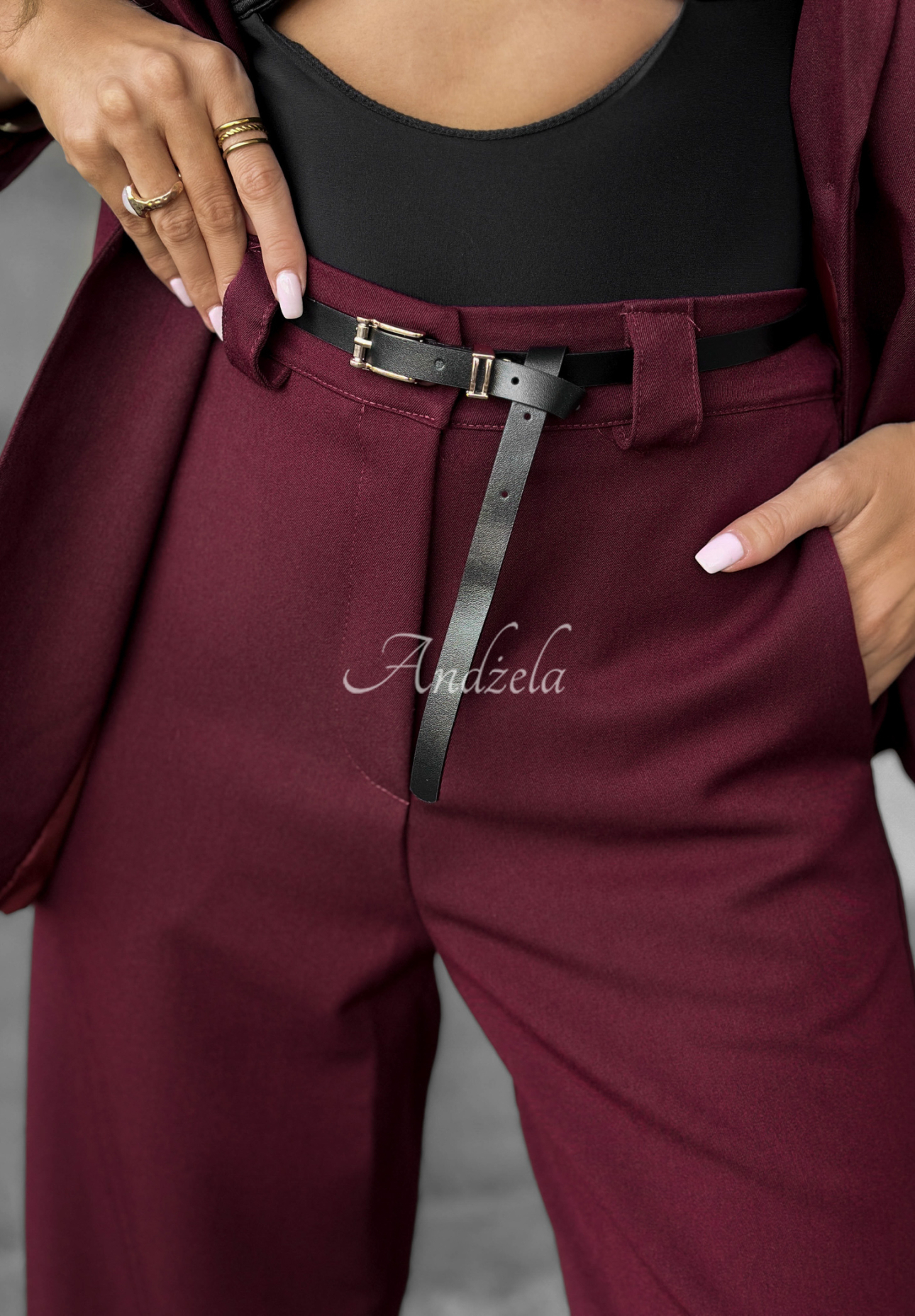 Eleganckie spodnie wide leg Until You Ask burgundowe