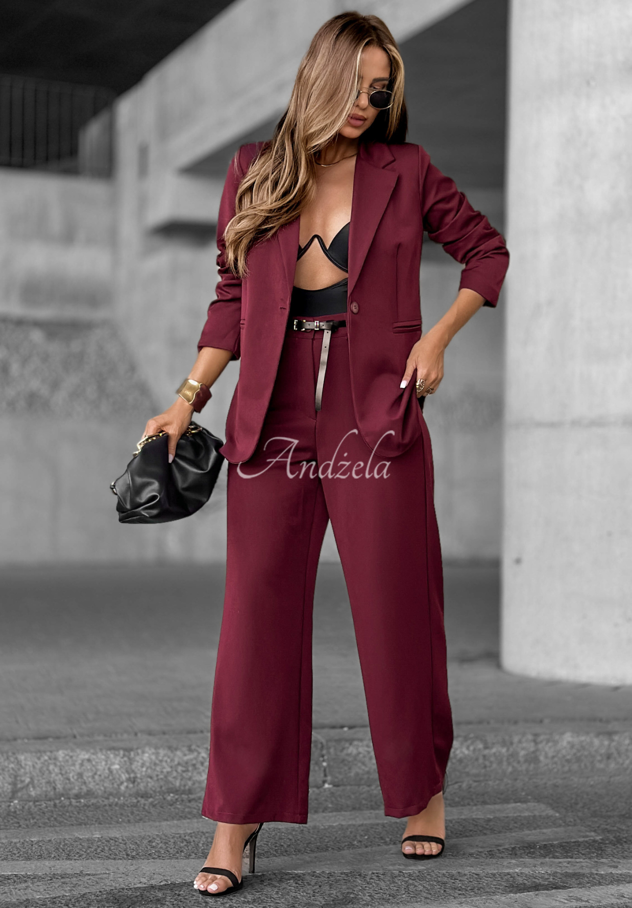 Eleganckie spodnie wide leg Until You Ask burgundowe