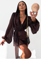 Krótka bluzka w panterkę La Milla Don’t Text Back czekoladowa