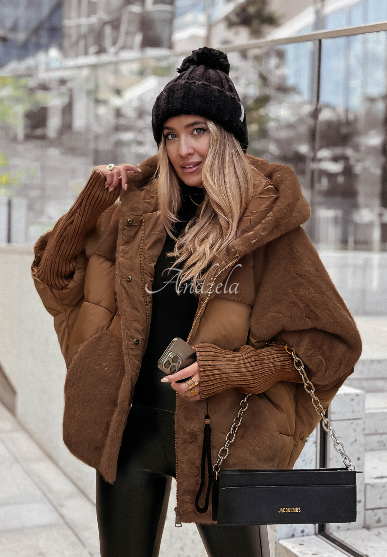 Snow &amp; Pines brown quilted fur jacket