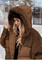 Pikowana kurtka z futerkiem Snow & Pines camelowa