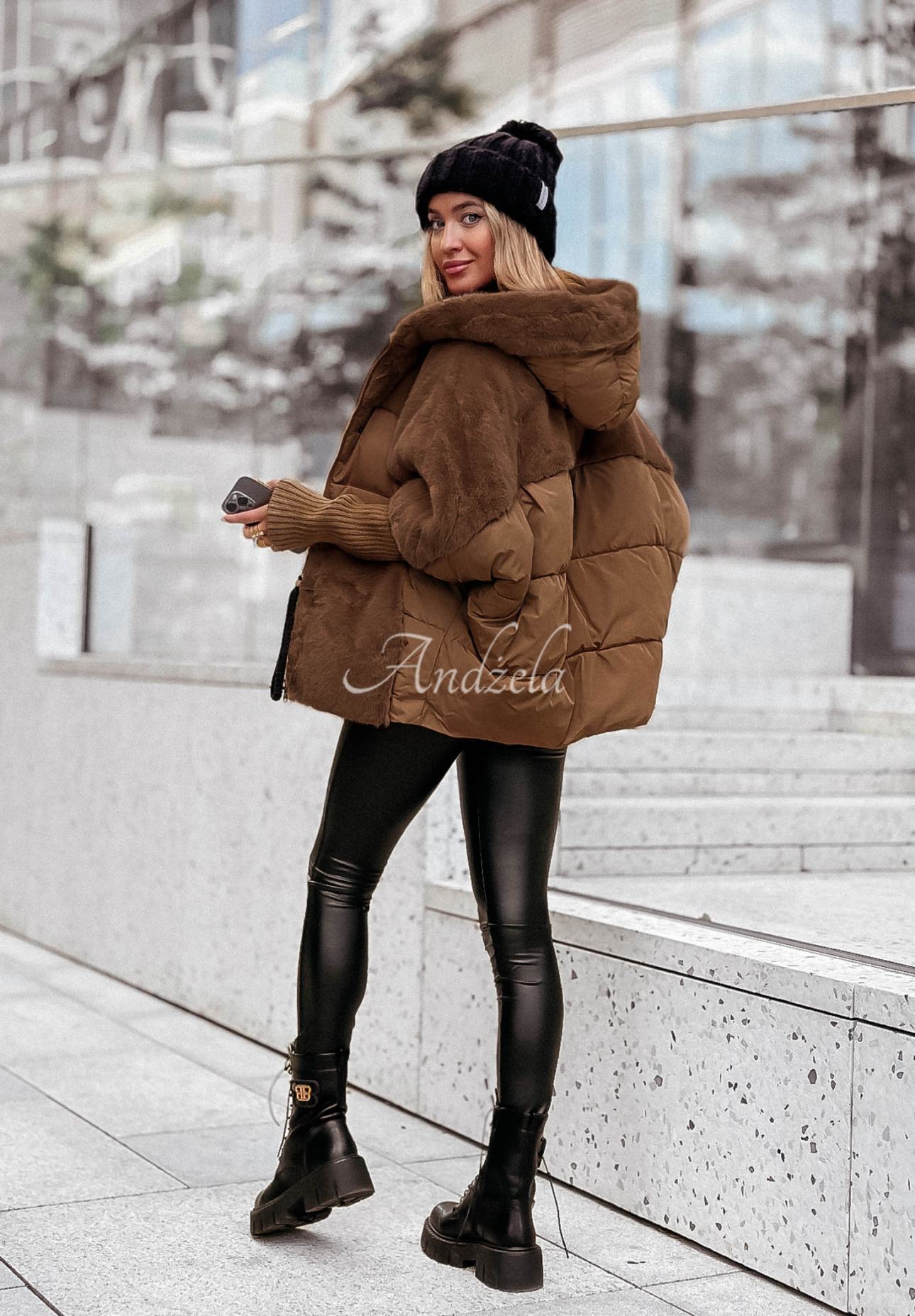 Snow &amp; Pines brown quilted fur jacket