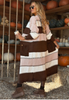 Długi kardigan w paski Spill The Tea beżowo-czekoladowy