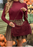 Zamszowa torebka z frędzlami Final Message burgundowa