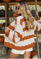 Krótki kardigan w paski Not Coming Back beżowo-pomarańczowy