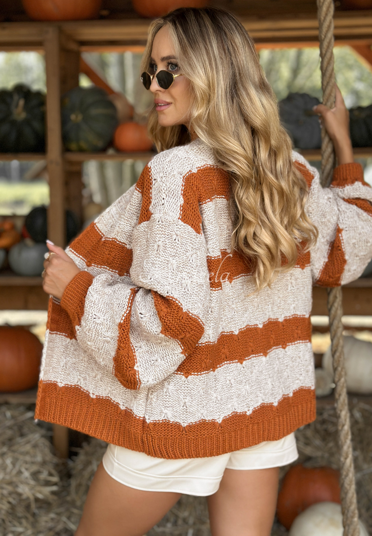 Short striped cardigan Not Coming Back beige and orange