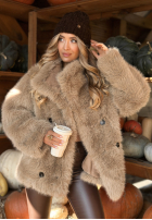 Dwustronny zamszowy płaszcz futerko Wait A Minute mokka