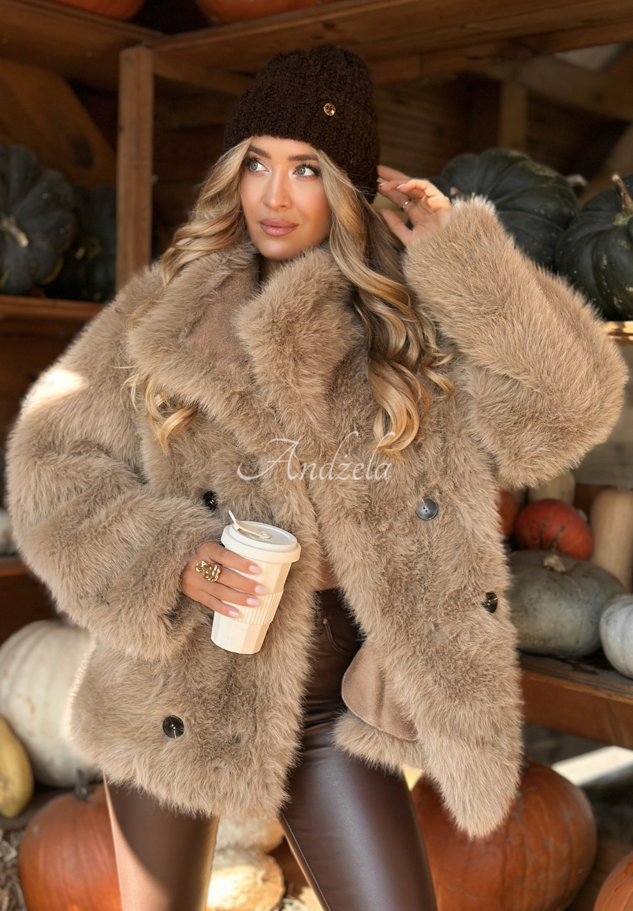 Two-sided suede fur coat Wait A Minute mocha