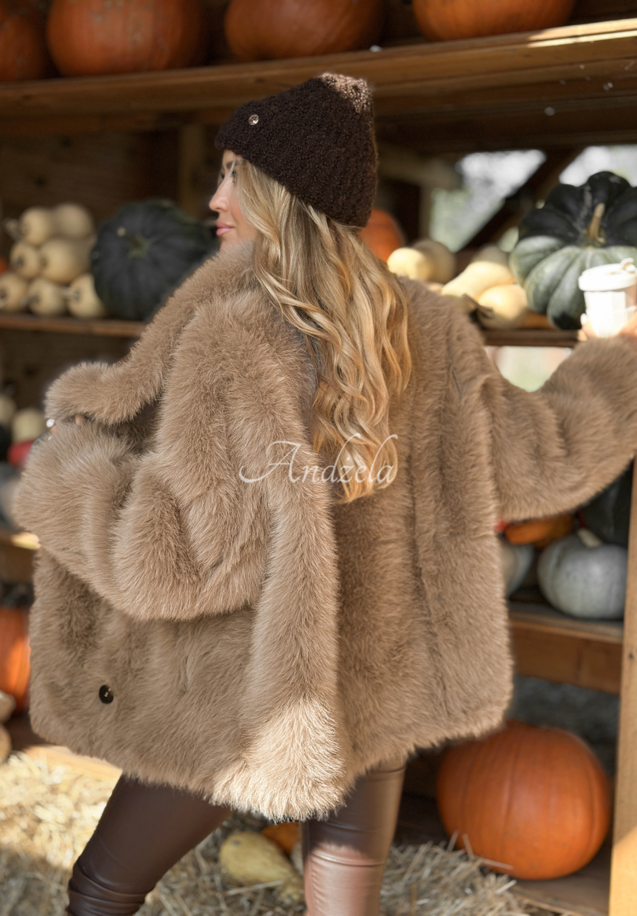 Two-sided suede fur coat Wait A Minute mocha