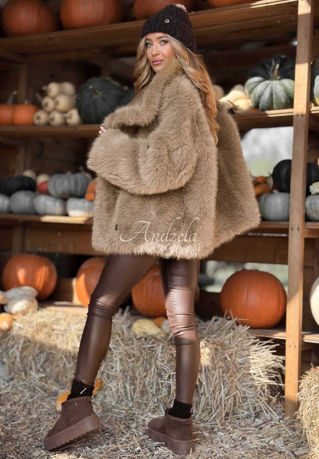 Two-sided suede fur coat Wait A Minute mocha