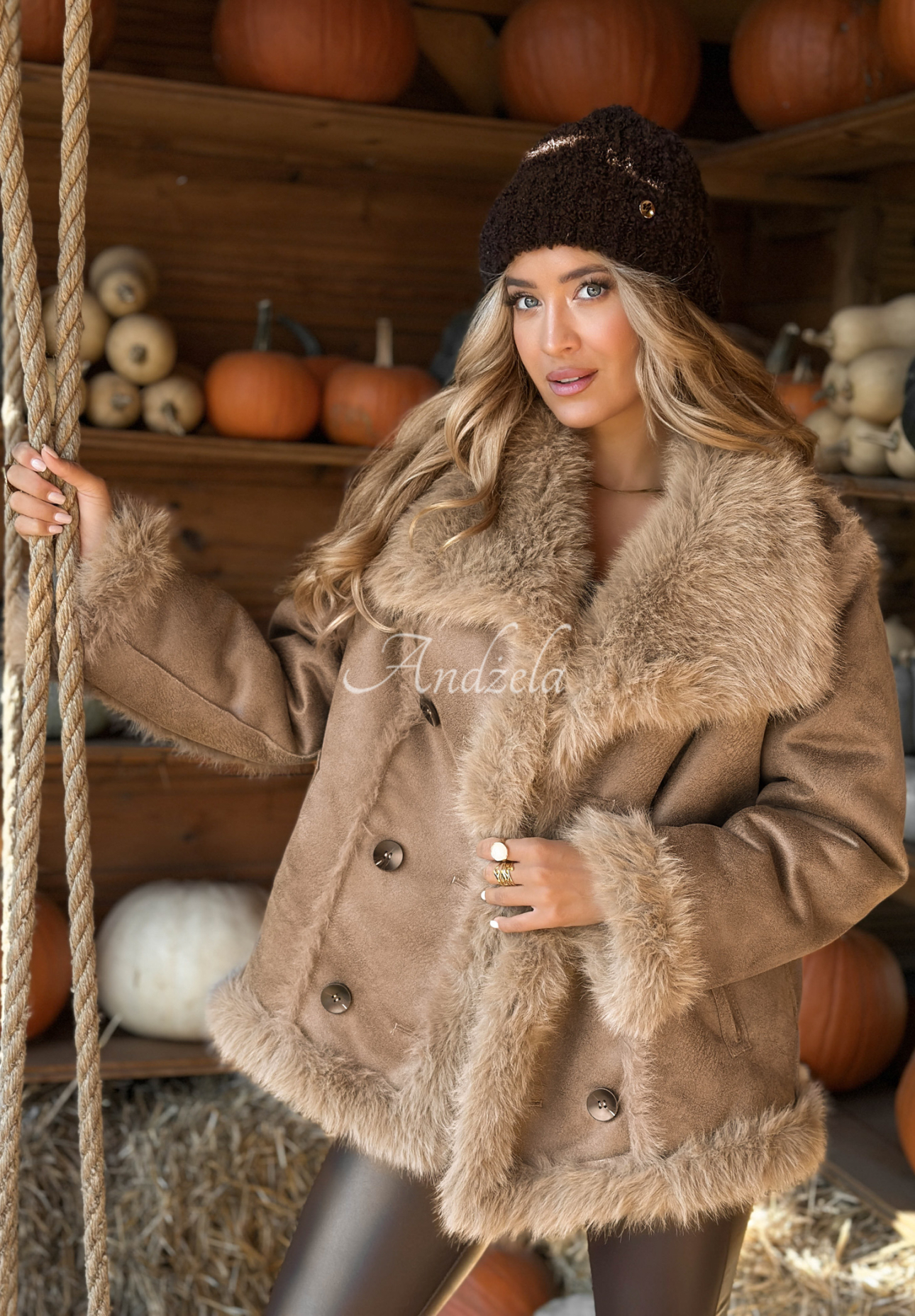 Two-sided suede fur coat Wait A Minute mocha
