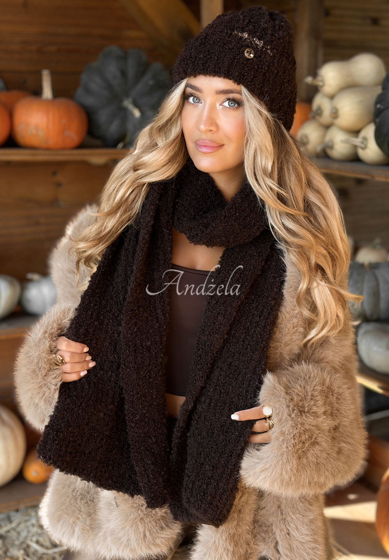 Winter Everywhere chocolate boucle scarf