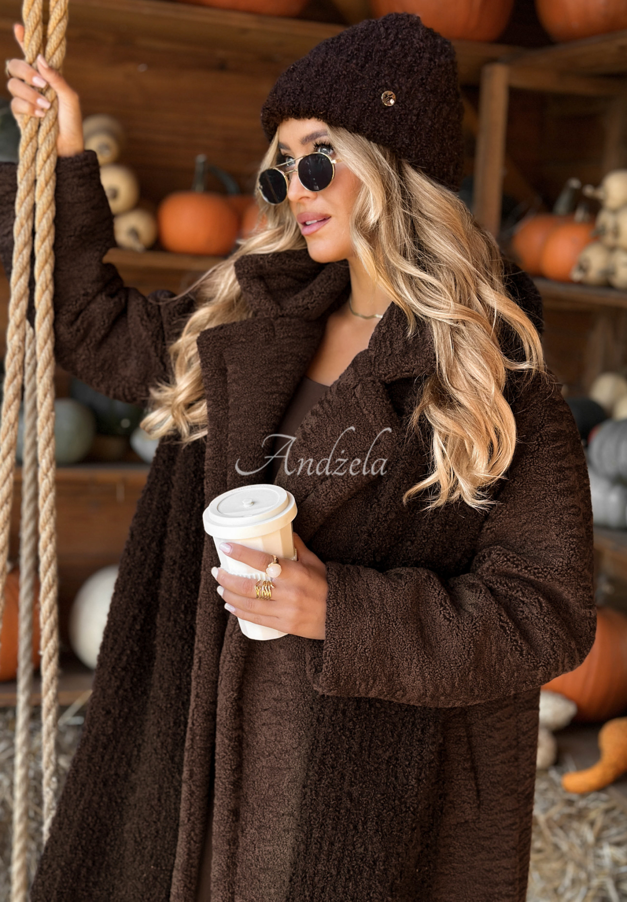 Long sheepskin coat Spring chocolate