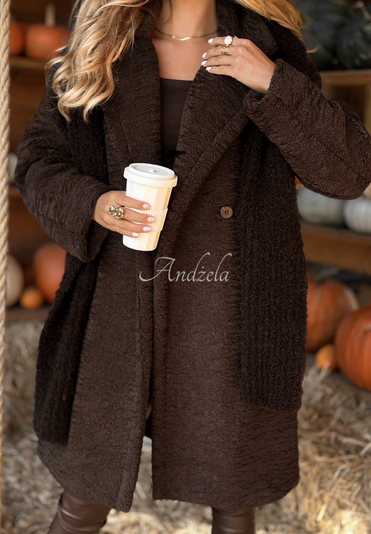 Long sheepskin coat Spring chocolate