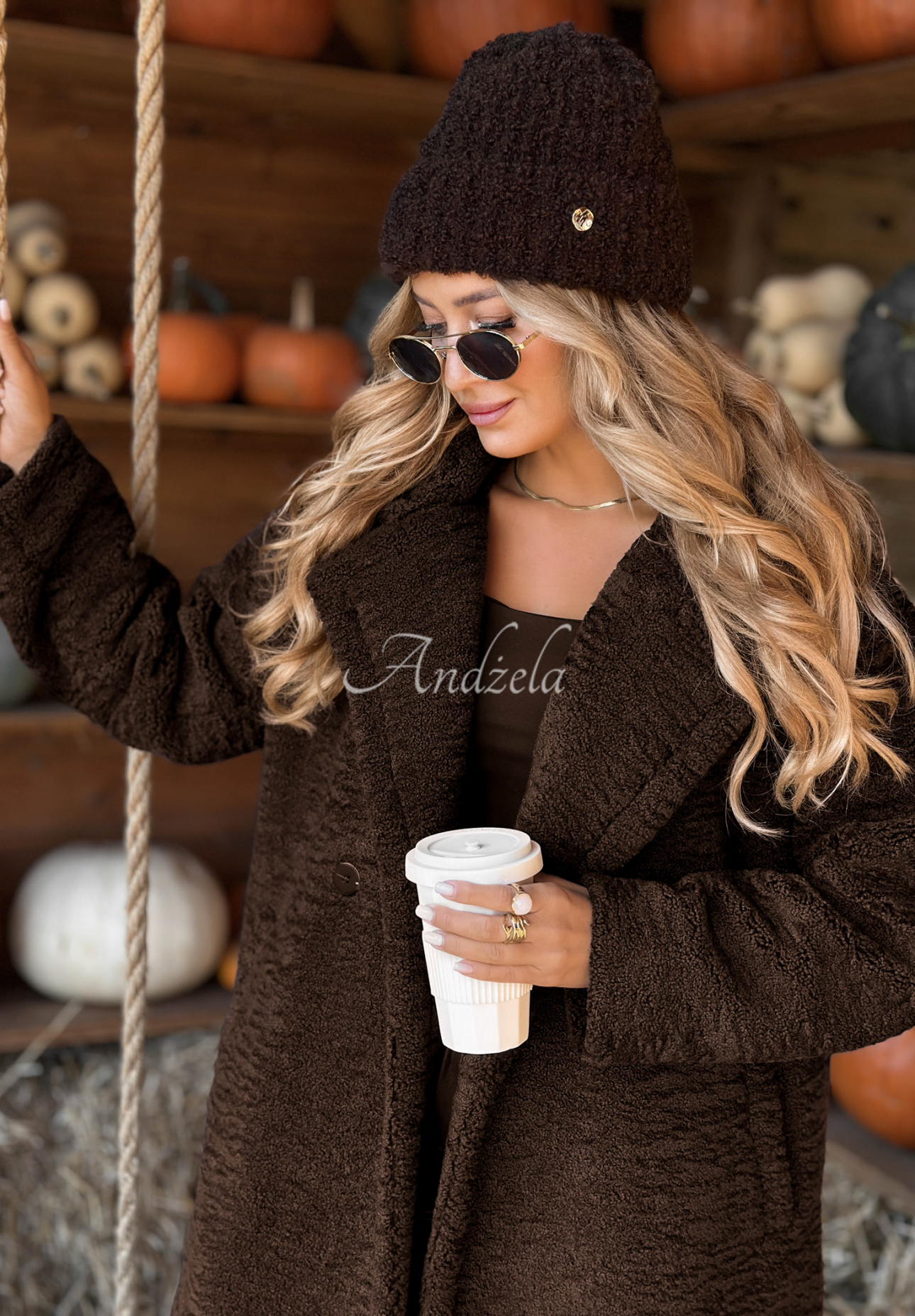 Long sheepskin coat Spring chocolate