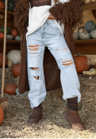 Hold That Thought blue ribbed mom fit pants