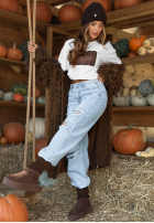 Spodnie mom fit z przetarciami Hold That Thought niebieskie