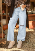 Spodnie jeansowe wide leg Not My Type niebieskie