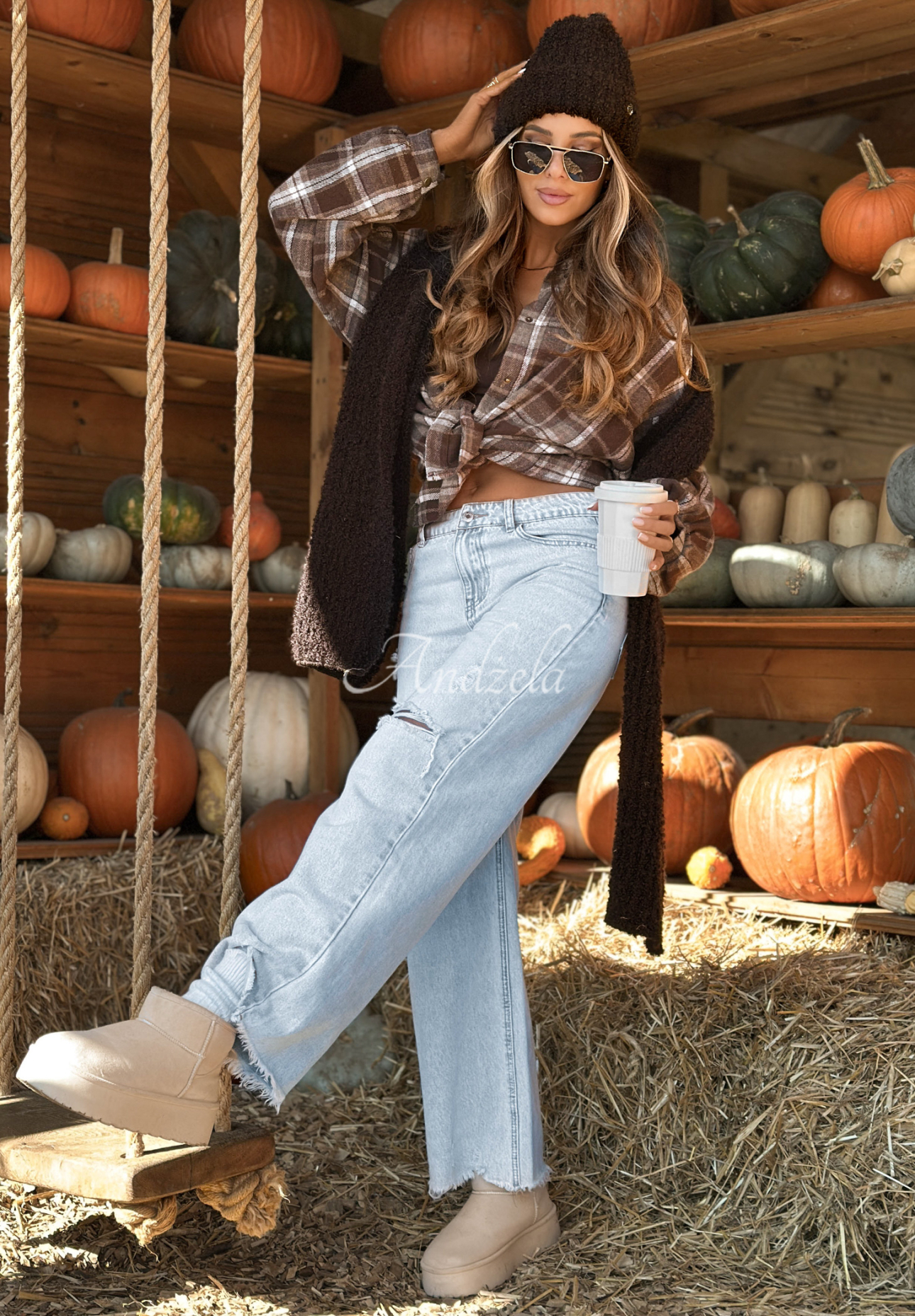 Not My Type wide leg denim pants blue