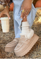 Zamszowe botki z futerkiem Walking On Leaves beżowe