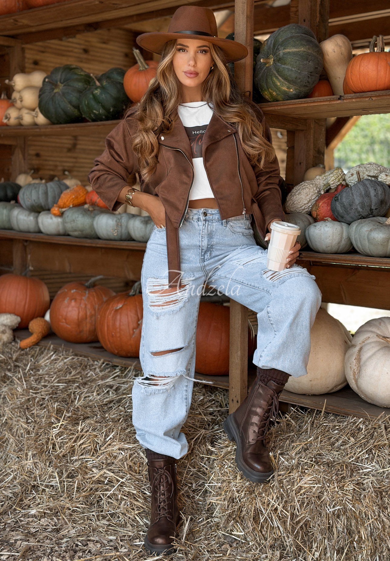 Zamszowa ramoneska Maybe Not czekoladowa