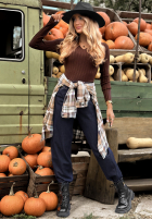 Prążkowana bluzka longsleeve Wrong Time czekoladowa