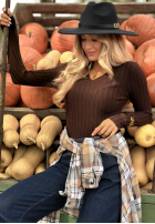 Prążkowana bluzka longsleeve Wrong Time czekoladowa