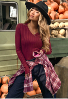 Prążkowana bluzka longsleeve Wrong Time burgundowa