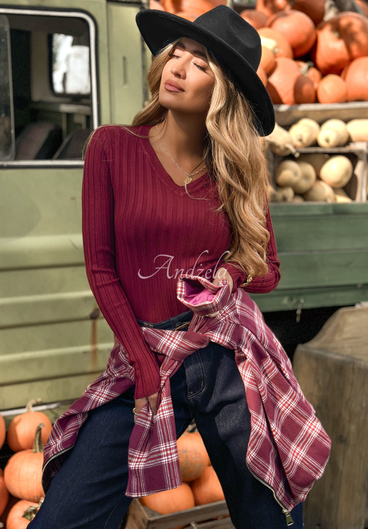 Prążkowana bluzka longsleeve Wrong Time burgundowa