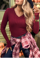Prążkowana bluzka longsleeve Wrong Time burgundowa