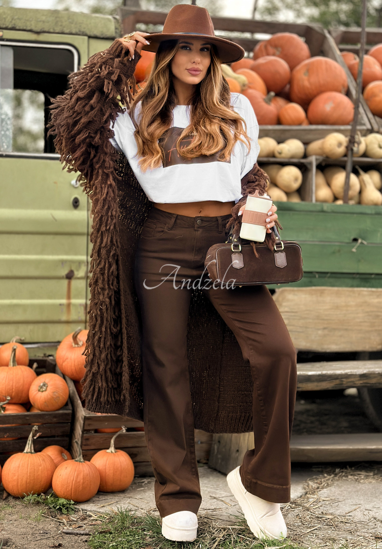 Spodnie jeansowe wide leg I’m Fine Now czekoladowe