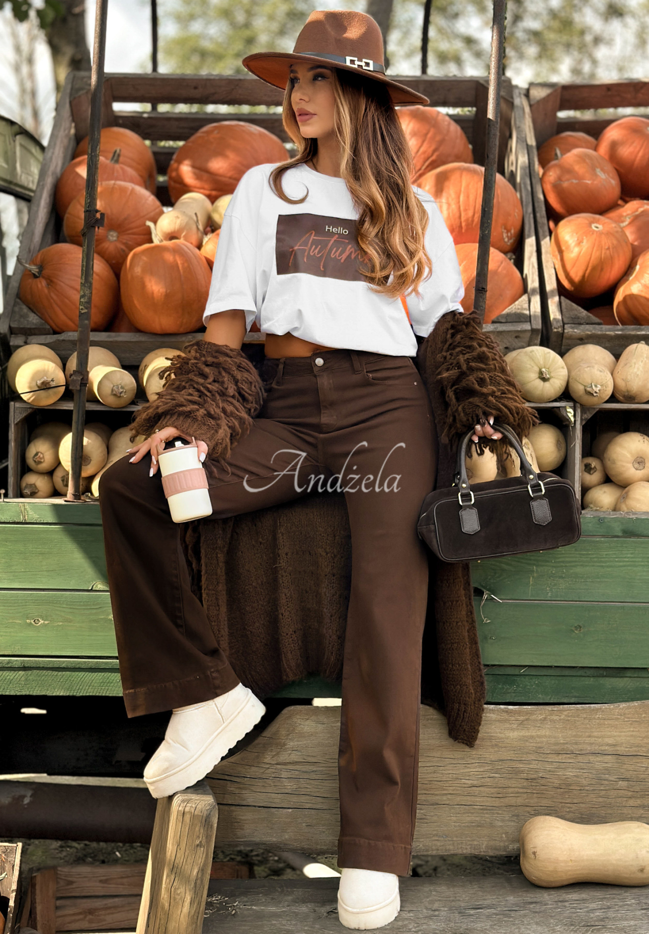 Spodnie jeansowe wide leg I’m Fine Now czekoladowe