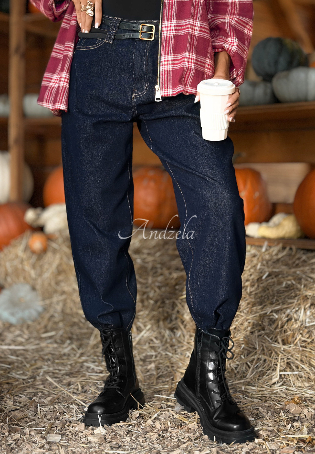 Important Message balloon denim pants navy blue