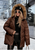 Pikowana kurtka z futerkiem Admiration In Winter czekoladowa