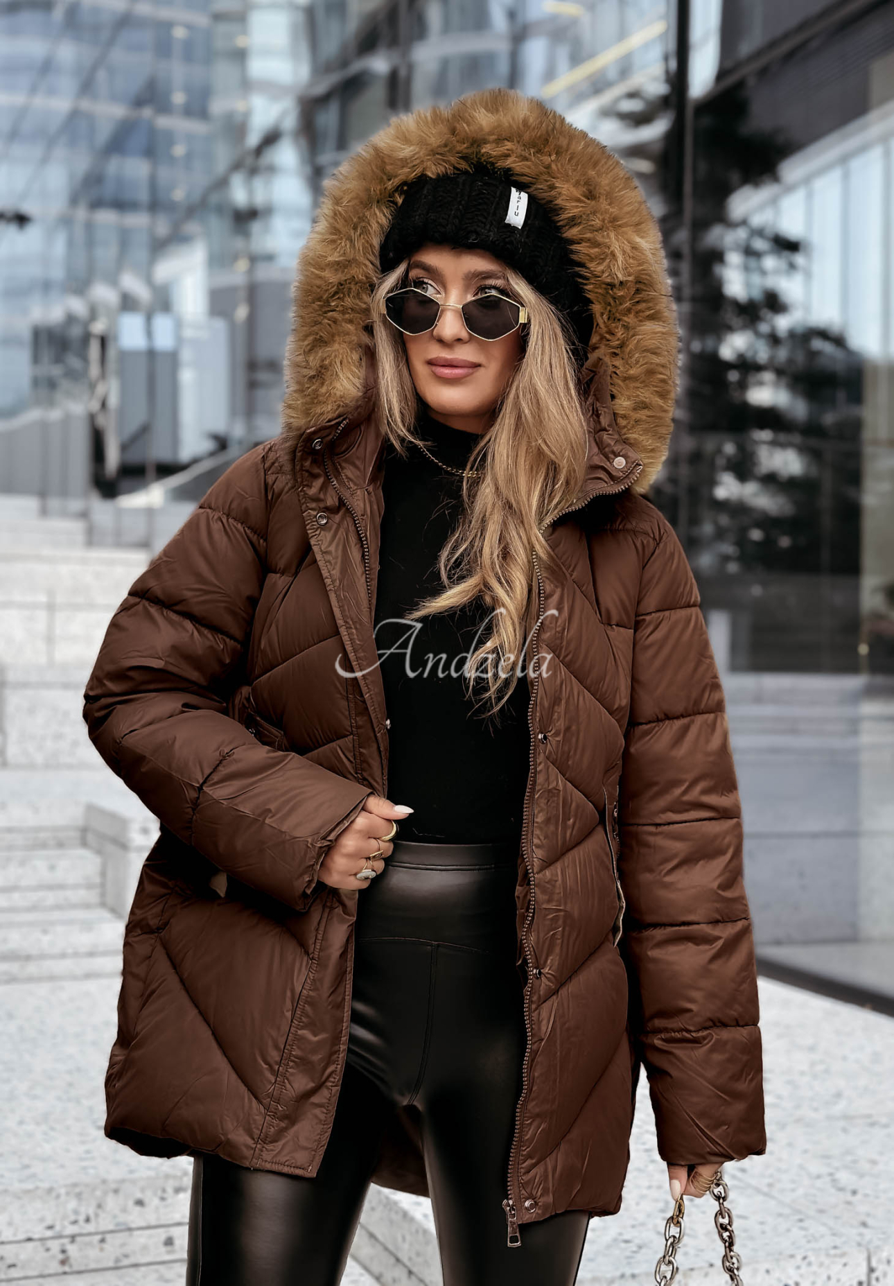 Admiration In Winter quilted fur jacket in chocolate